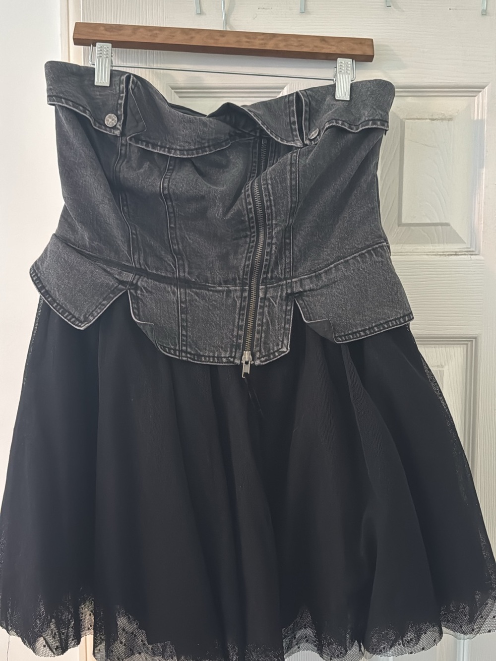 Pilcro strapless Black Denim and Tulle Dress